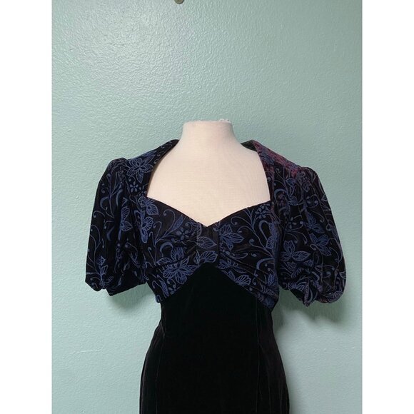 Vintage Scott McClintock Women's Blue and Purple‎ Floral Velvet Open Back Dress - Picture 3 of 12